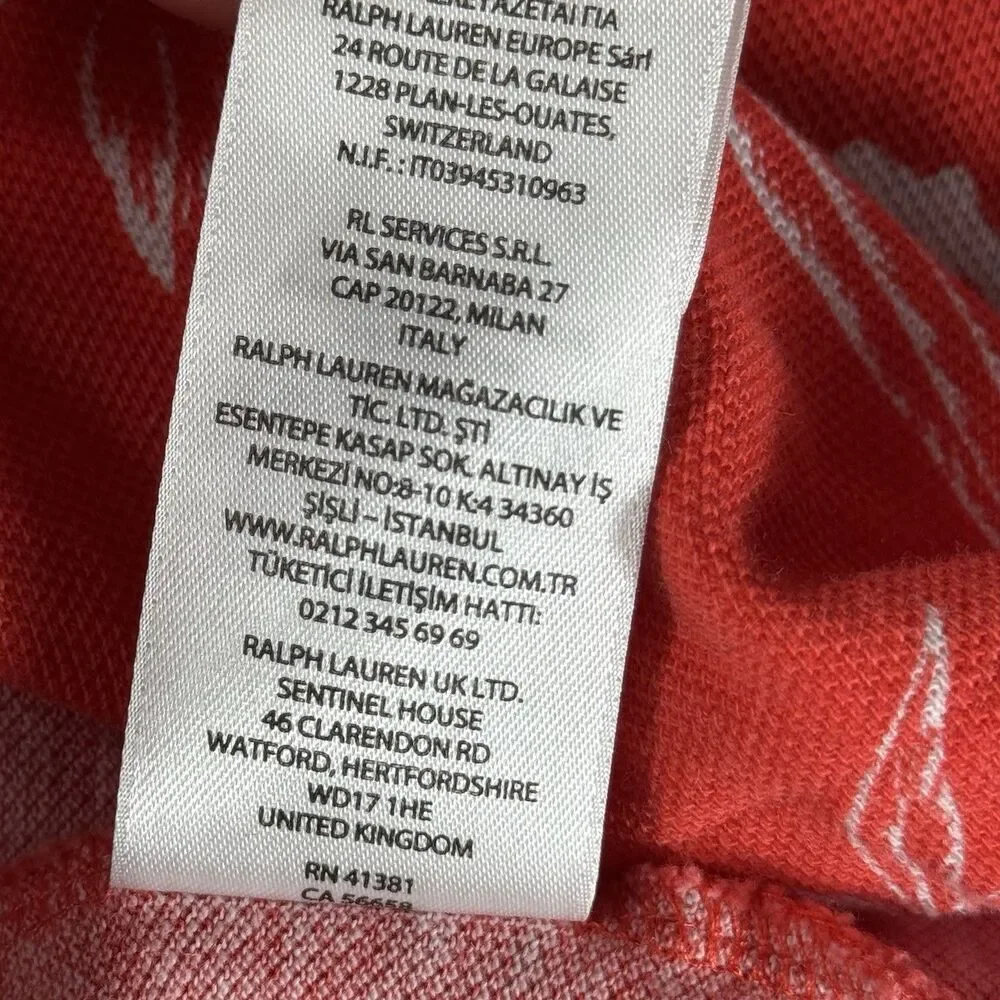 Polo Ralph Lauren Sz XL Mesh Custom Slim Fit French Floral Red White Polo Shirt
